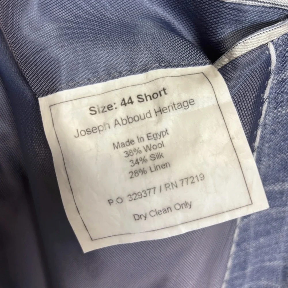Joseph Abboud Blazer Mens 44S Blue Wool Silk Linen Plaid Sport Coat Heritage